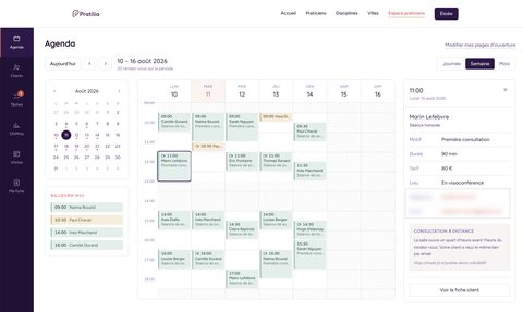 Agenda du praticien sur Pratilia