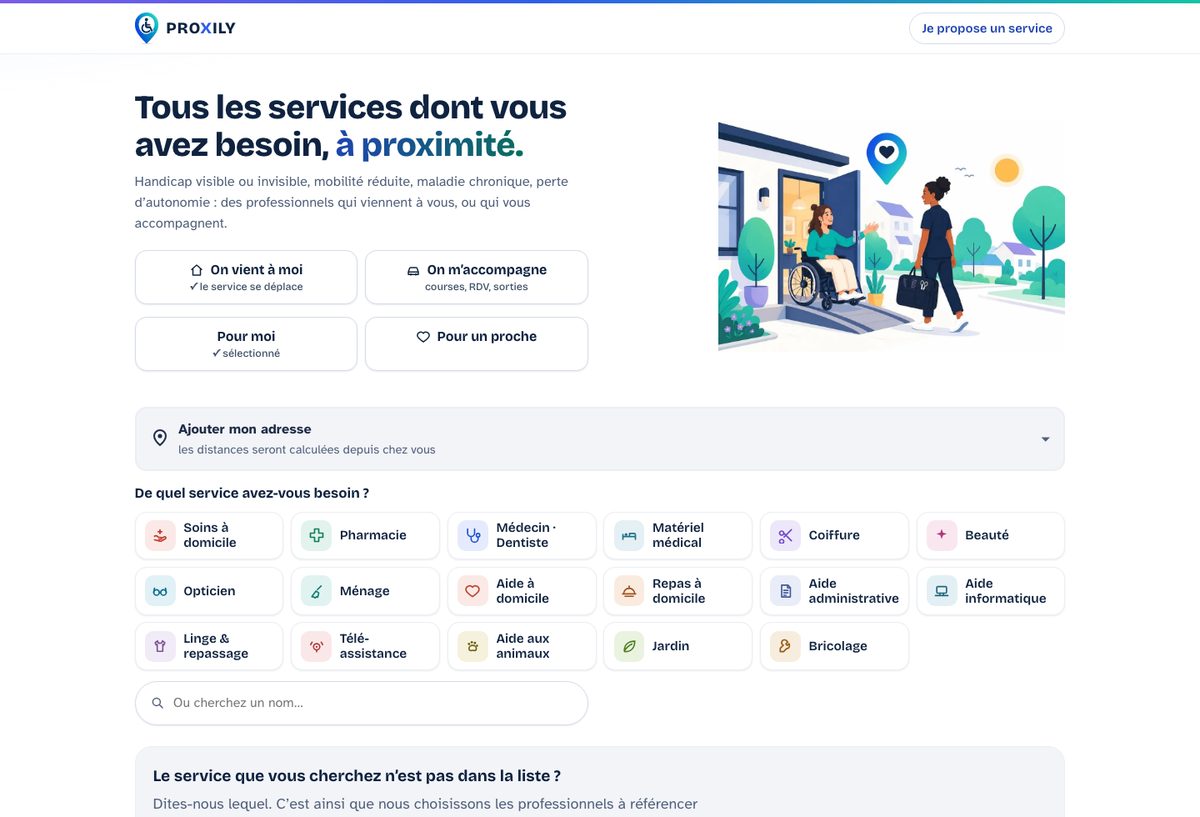 Le tri se fait d'abord par mode d'accès : « on vient à moi » ou « on m'accompagne », avant même le choix du service