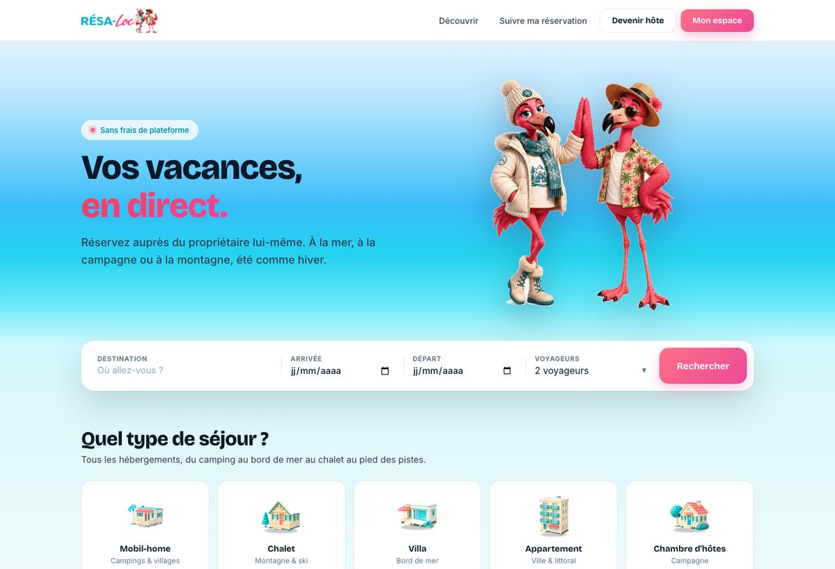 La promesse est le premier mot de la page : « sans frais de plateforme ». Le moteur de recherche vient ensuite